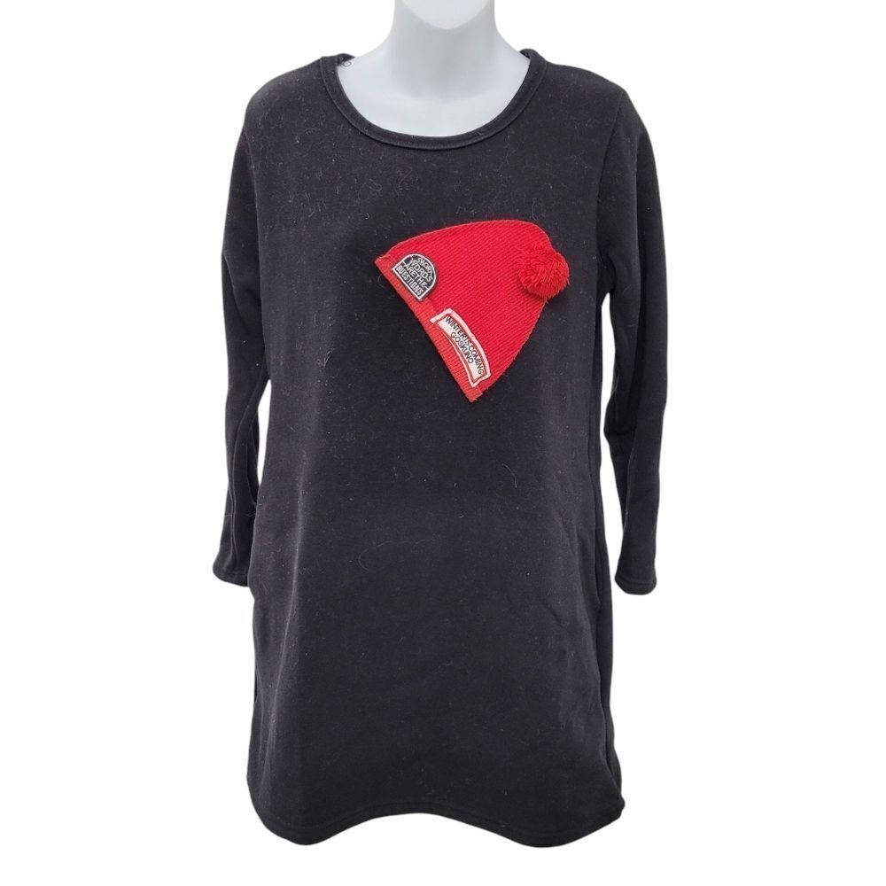 2/$20 Y2K Black With 3D Red Winter Hat Fleece Top Blouse Size: Large